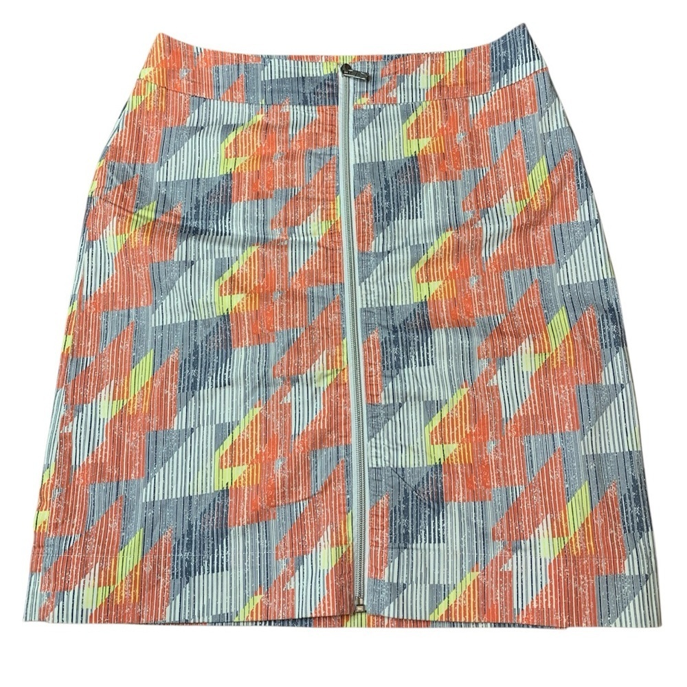 Inspired Style Geometric Abstract Print Full Front Zip Pencil Skirt - Size 4